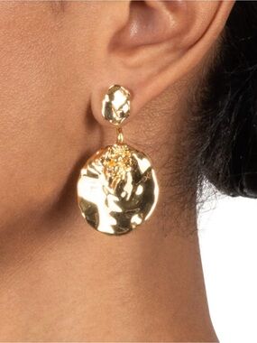 NEW Alexis Bittar Brut Gold Coin Front Back Earrings 14K Gold Plate SB11